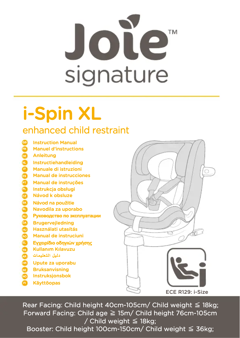 Page 1 de la notice Manuel utilisateur Joie i-Spin XL