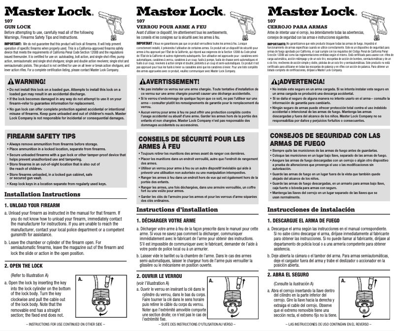 Page n°1 - Manuel utilisateur Master Lock 107