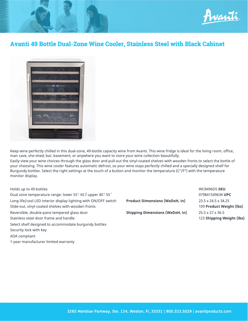 Page n°1 - Fiche technique Avanti WCR496DS