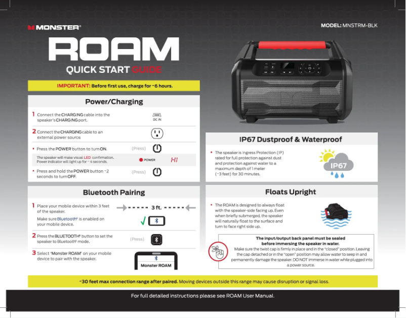 Page 1 de la notice Guide de démarrage rapide Monster Roam X