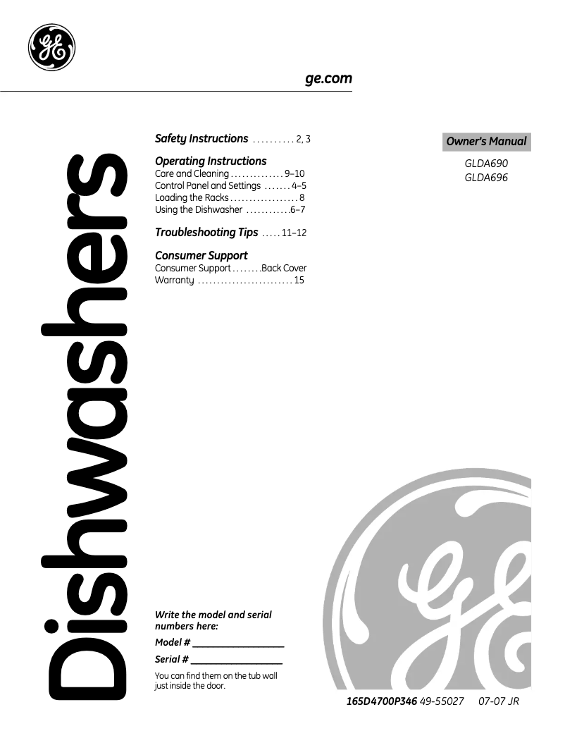 Page n°1 - Manuel d'utilisation et d'entretien GE GLDA690PWW