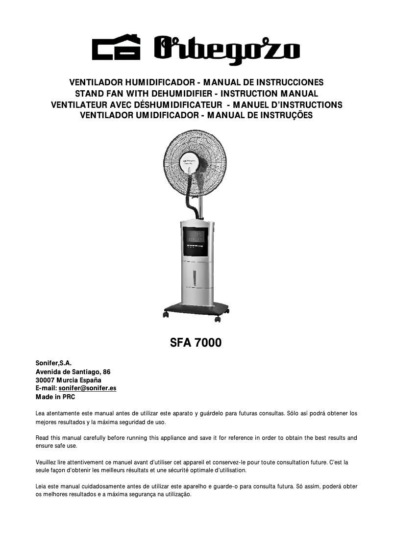Page n°1 - Manuel utilisateur Orbegozo SFA 7000