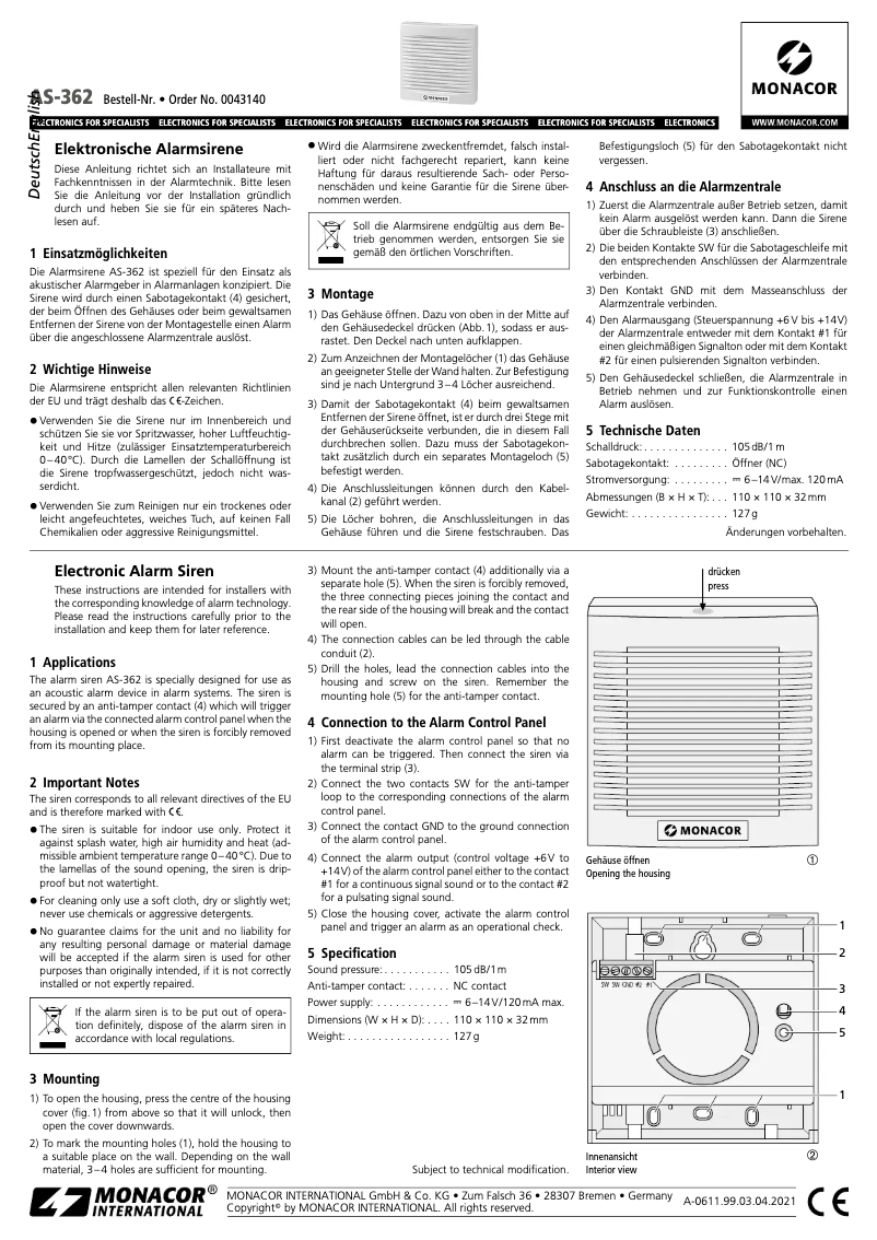 Page n°1 - Manuel utilisateur Monacor AS-362