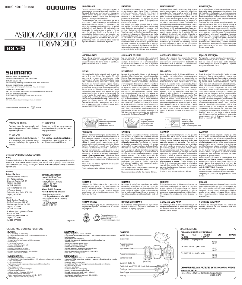 Page 1 de la notice Manuel utilisateur Shimano Chronarch 101B