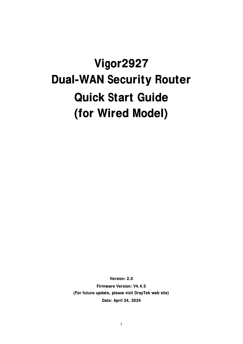 Page 1 de la notice Guide de démarrage rapide Draytek Vigor 2927Vac