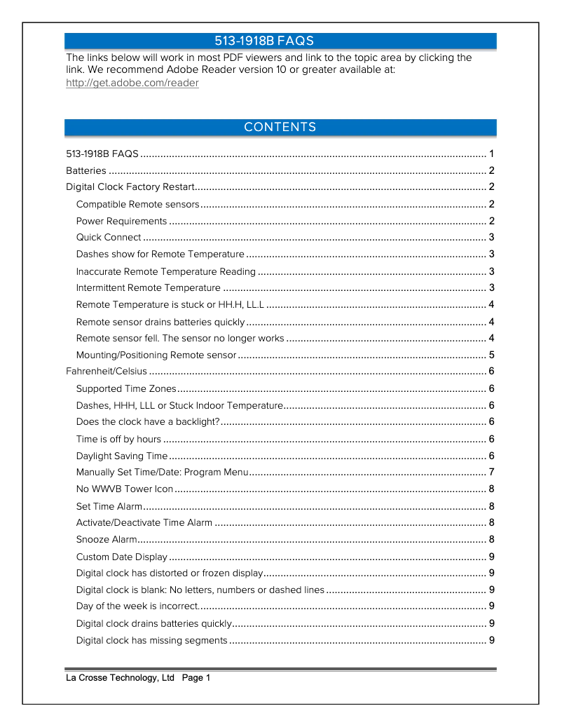 Page n°1 - FAQ La Crosse Technology 513-1918B