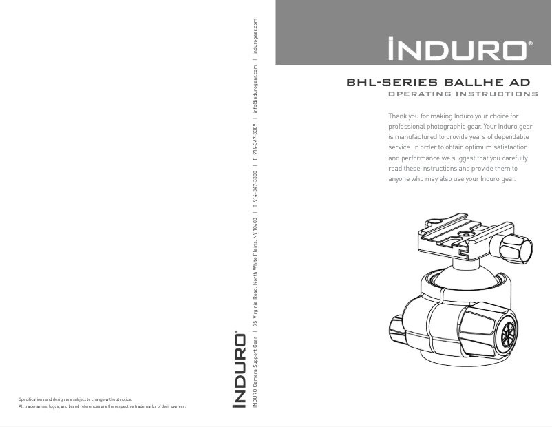 Page n°1 - Manuel utilisateur Induro BHL1S