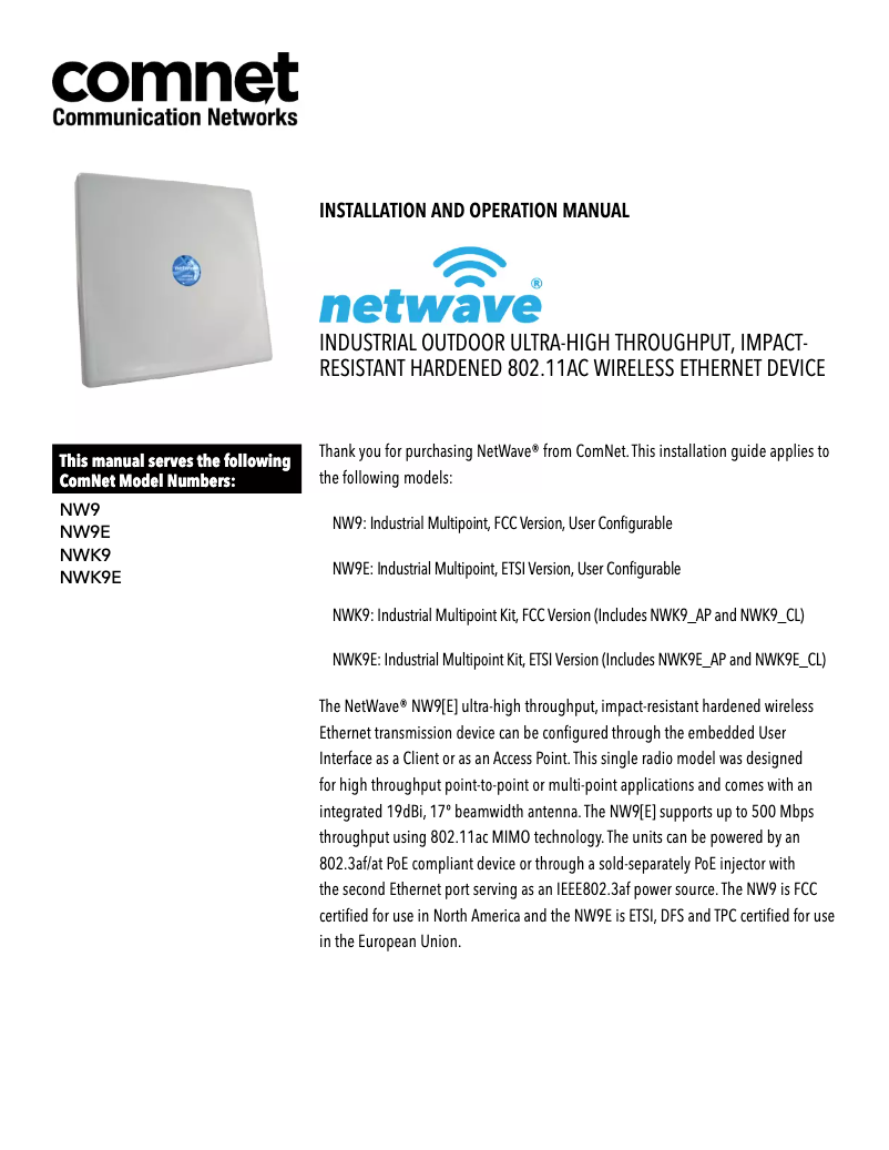 Image de la première page du manuel de l'appareil NetWave NW9