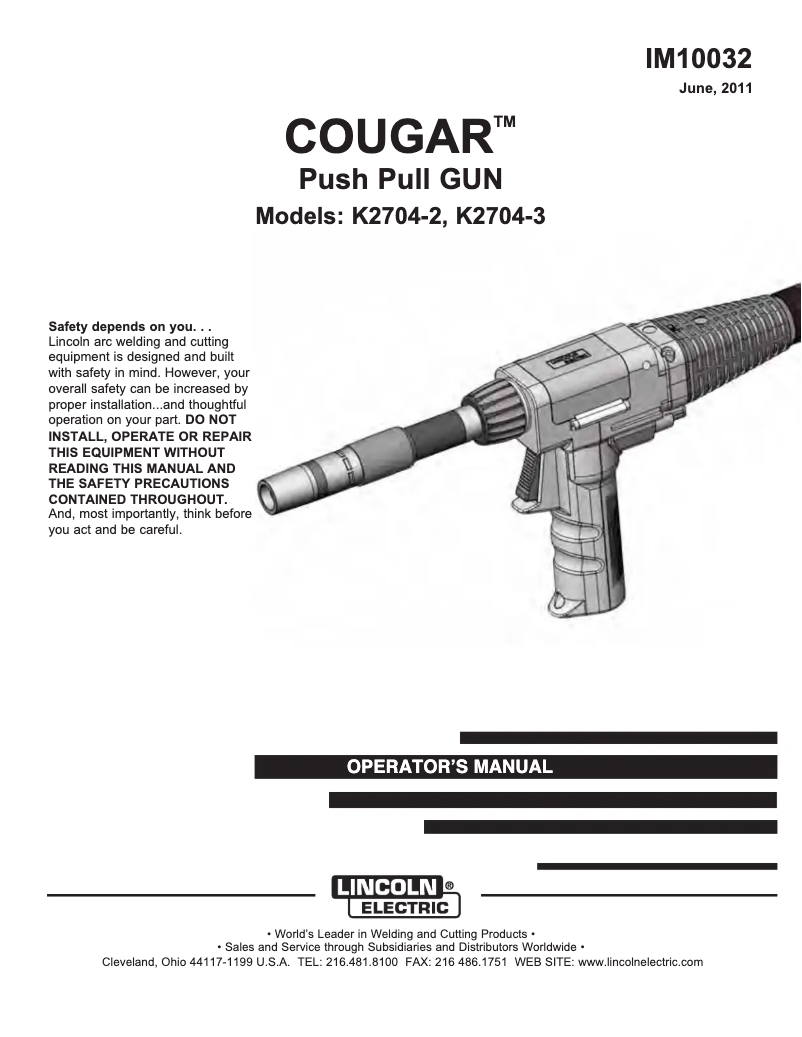 Página 1 del manual Manual de usuario Lincoln Electric Cougar Push-Pull Gun