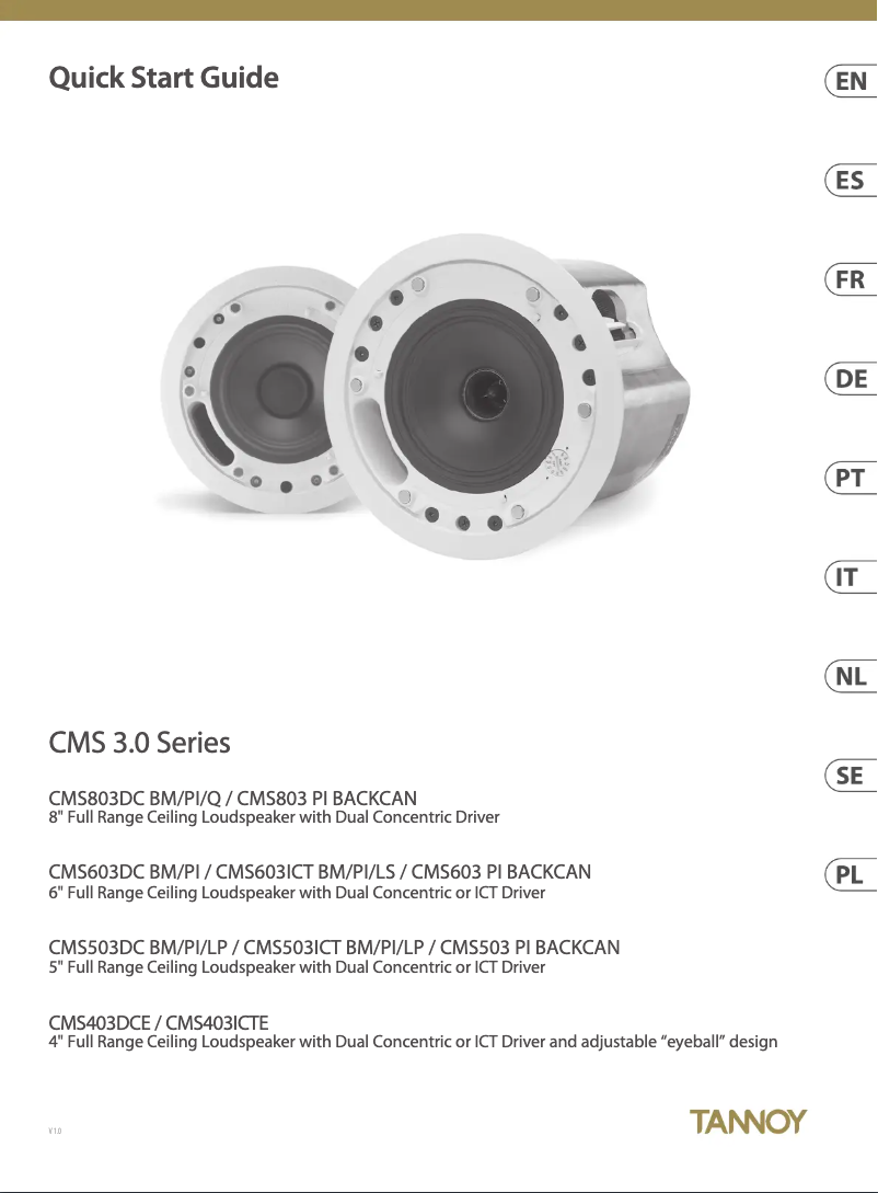 Page n°1 - Manuel utilisateur Tannoy CMS 503ICT LP