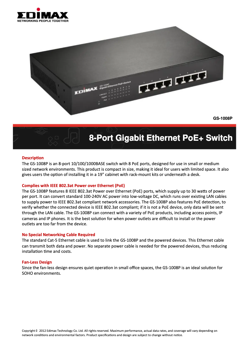 Page n°1 - Fiche technique Edimax GS-1008P
