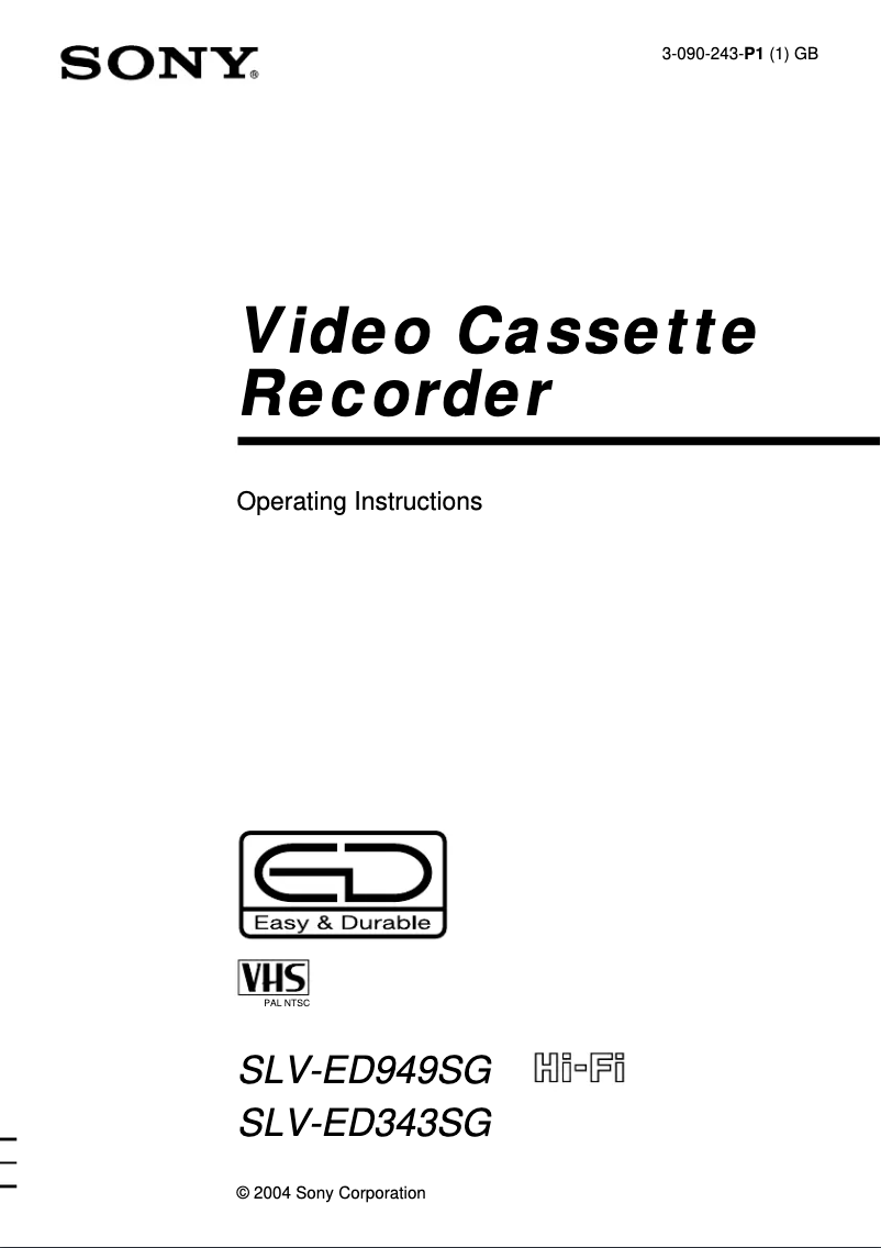 Page 1 de la notice Manuel utilisateur Sony SLV-ED949SG