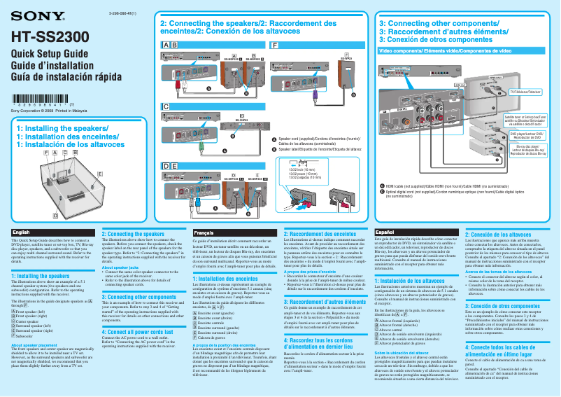 Page 1 de la notice Guide d'installation Sony HT-SS2300