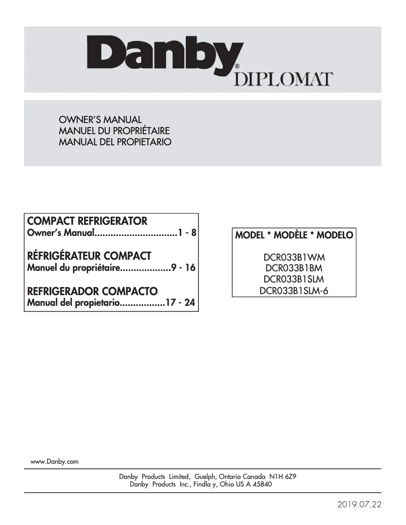Page n°1 - Manuel utilisateur Danby DCR033B2WM