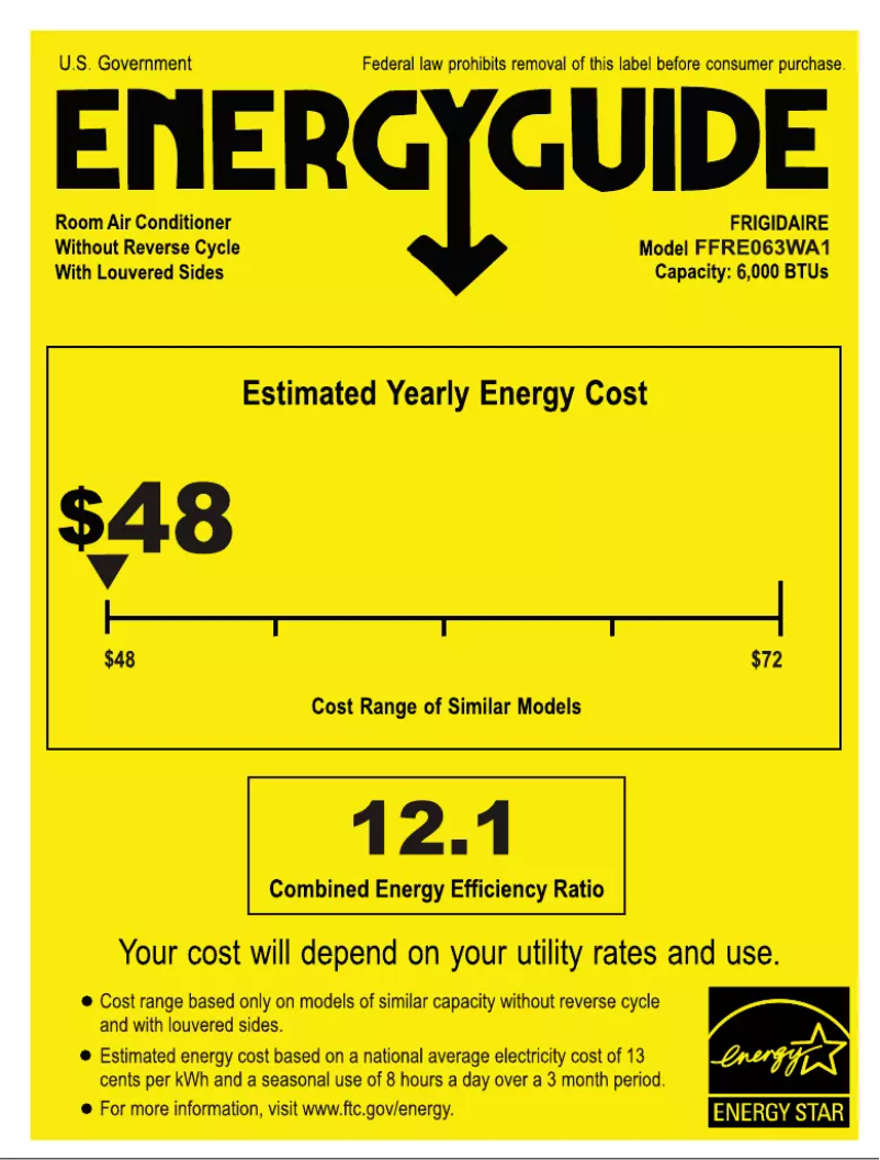 Página 1 del manual Etiqueta energética Frigidaire FFRE063WAE