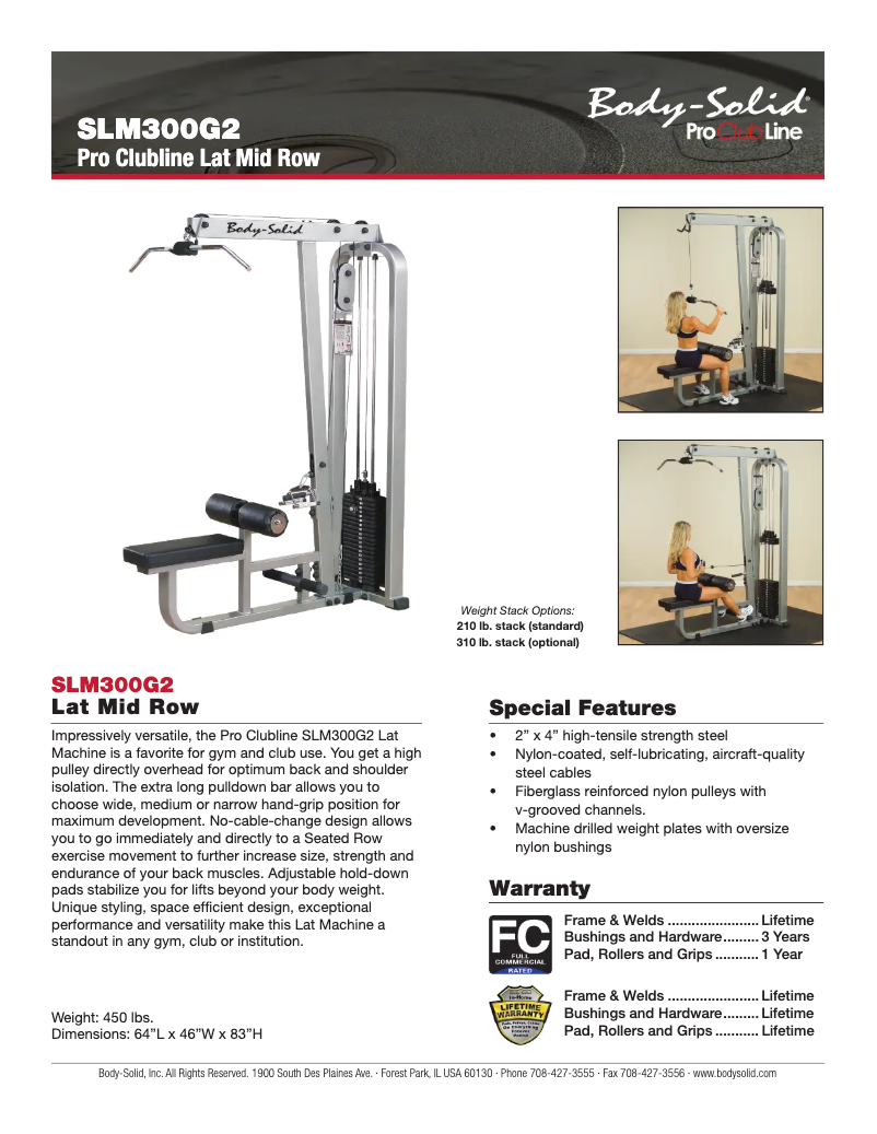 Page 1 de la notice Fiche technique Body-Solid SLM300G-2