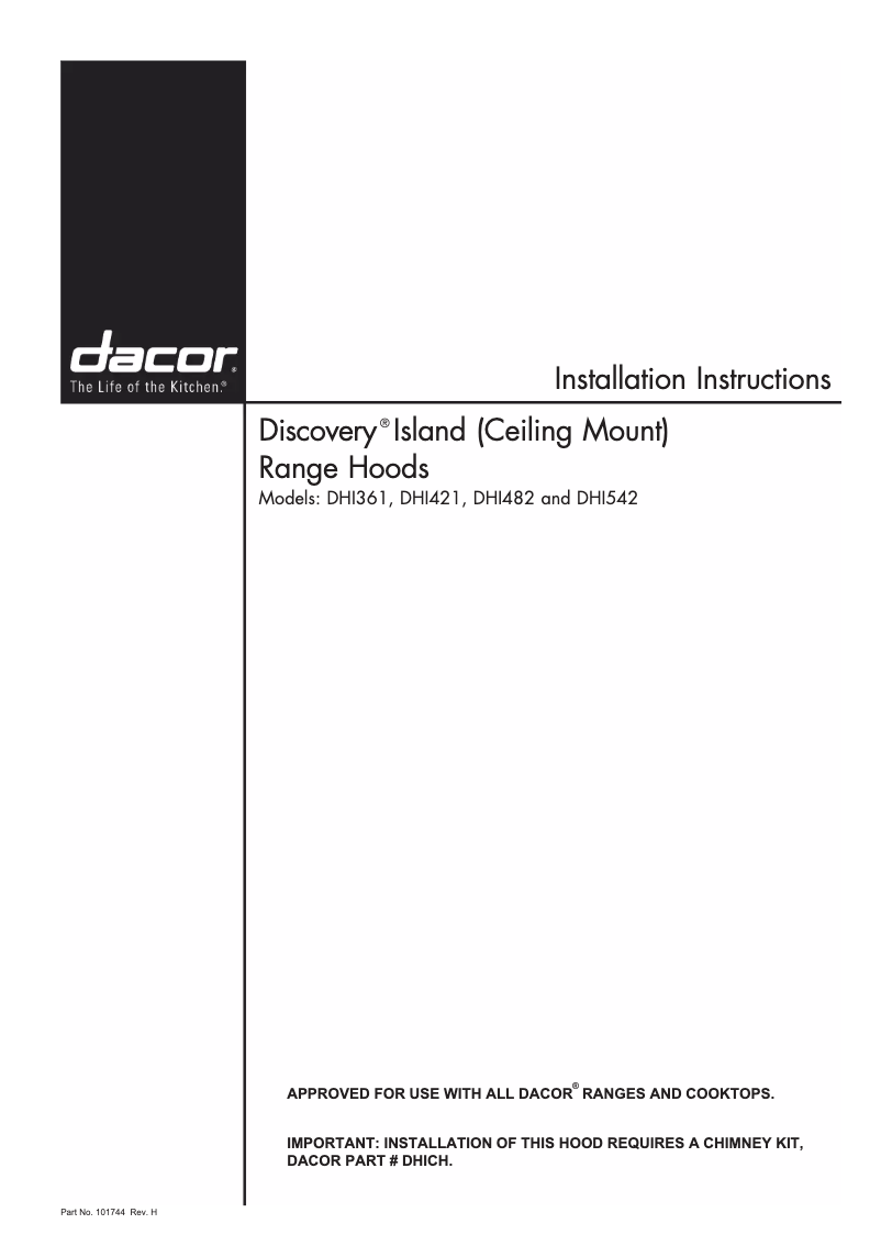 Page n°1 - Guide d'installation Dacor DHI542