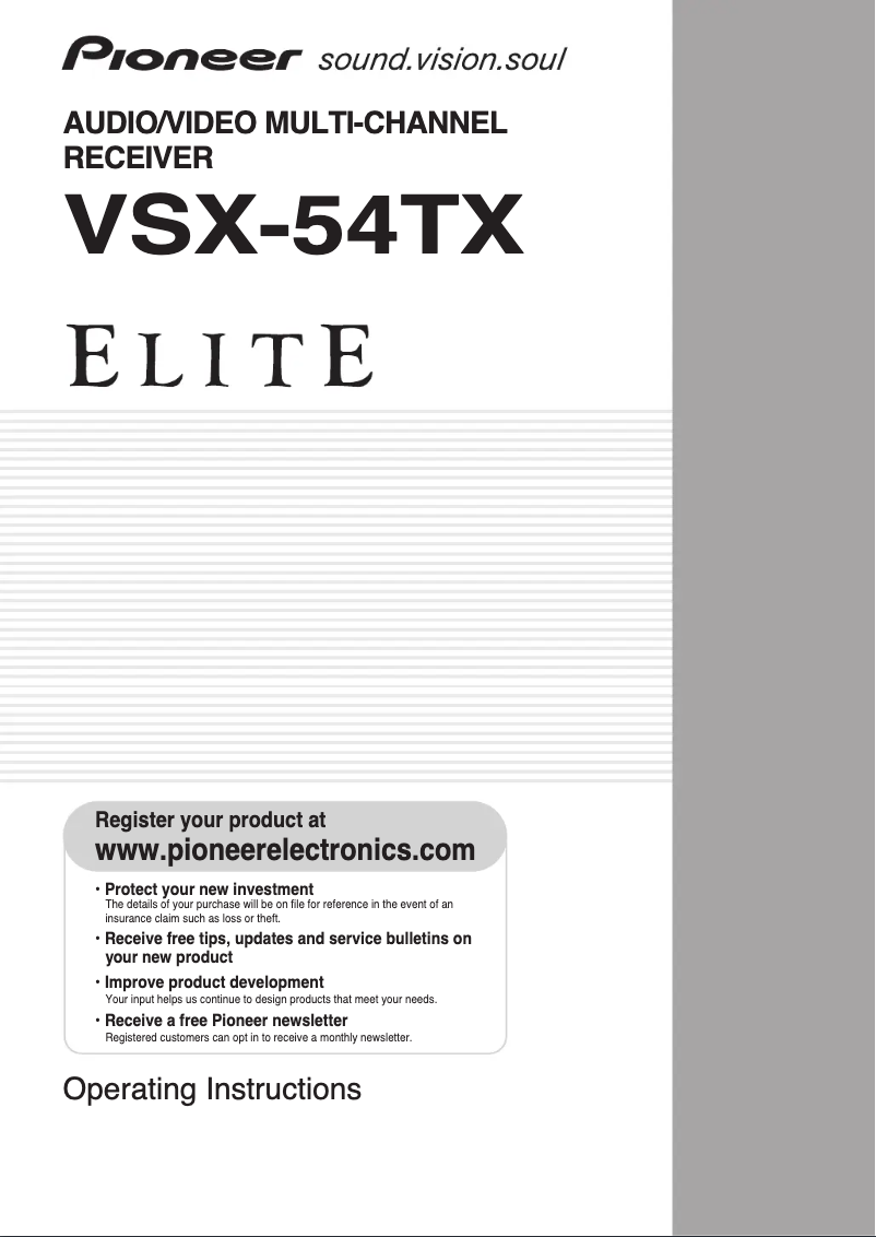 Image de la première page du manuel de l'appareil Elite VSX-54TX