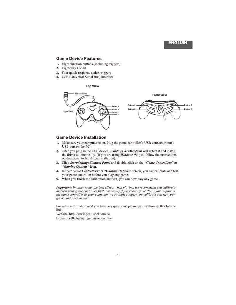 Page n°1 - Manuel utilisateur Genius MaxFire G-08XU