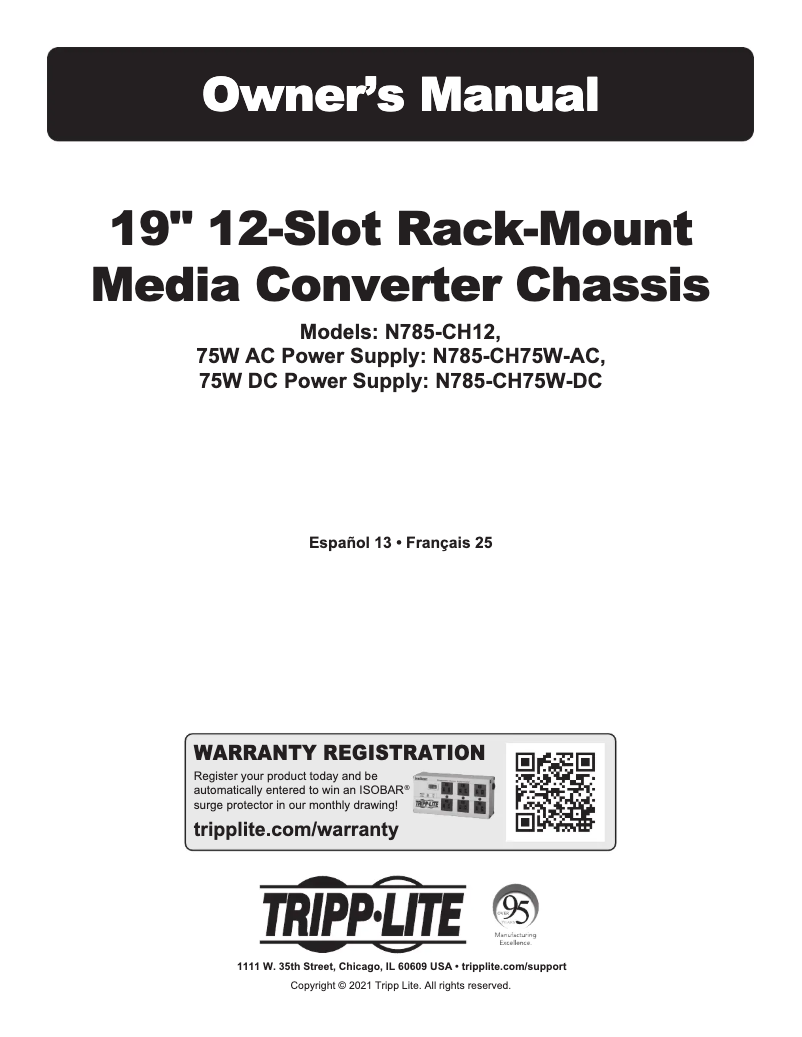 Page 1 de la notice Manuel utilisateur Tripp Lite N785-CH75W-AC