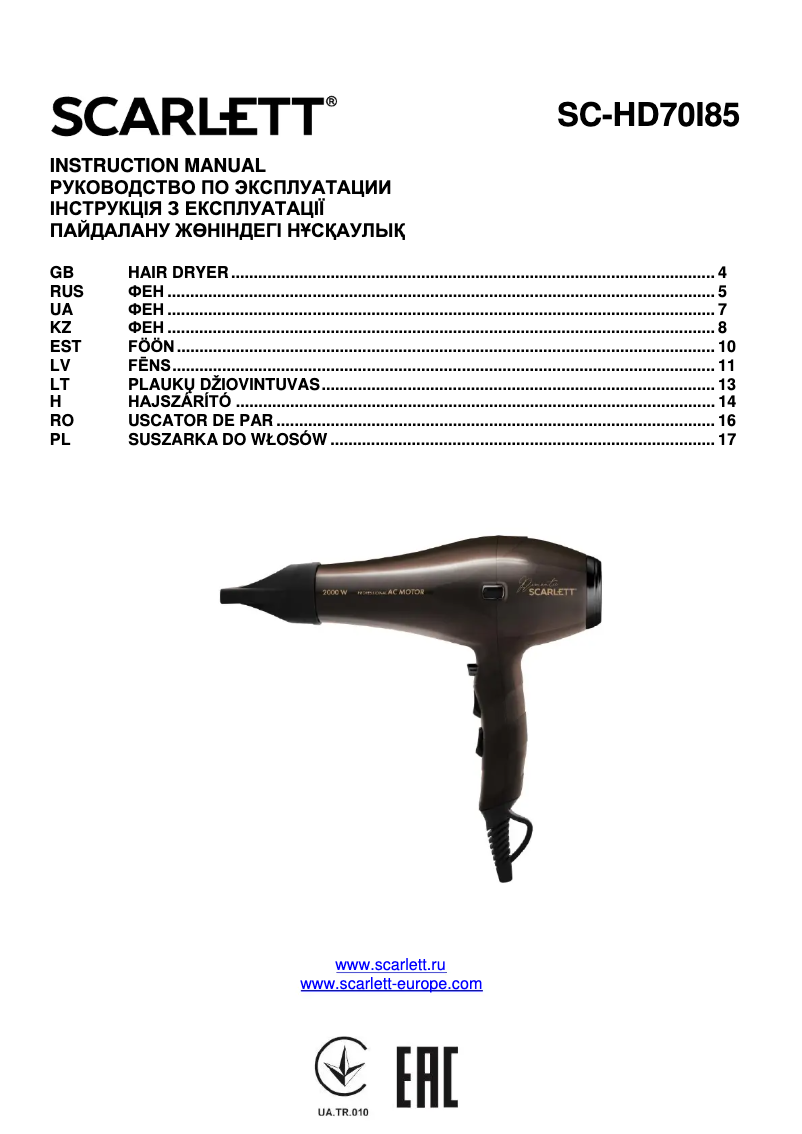 Page n°1 - Manuel utilisateur Scarlett SC-HD70I85