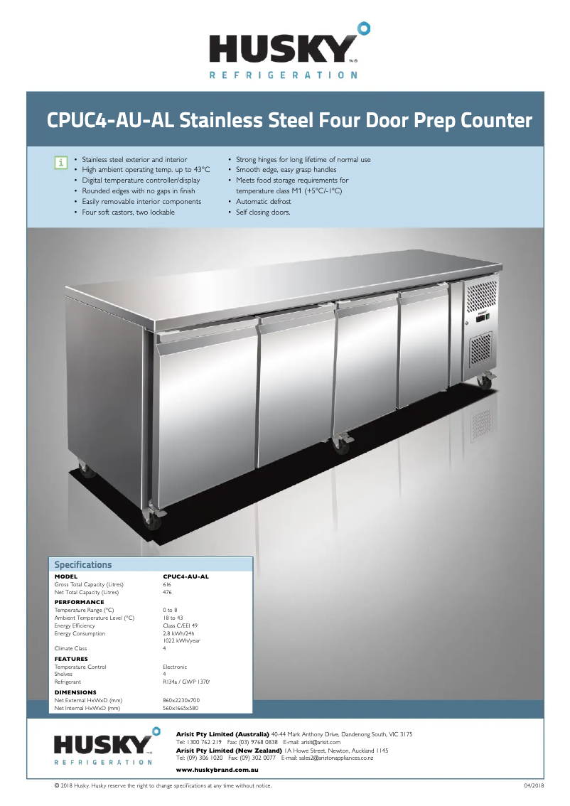 Page 1 de la notice Fiche technique Husky CPUC4-AU-AL