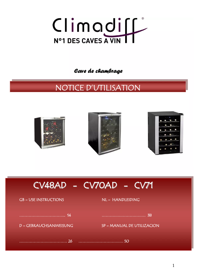 Página 1 del manual Manual de usuario Climadiff CV70AD