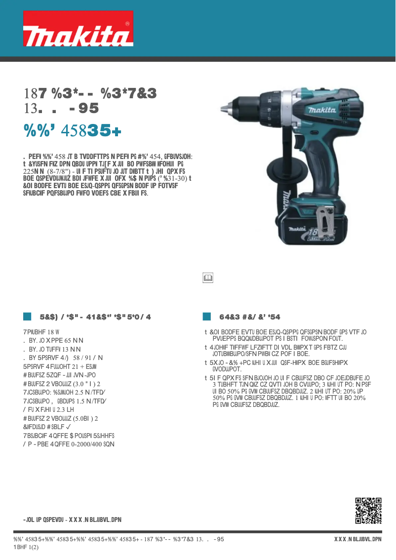 Page 1 de la notice Fiche technique Makita DDF458