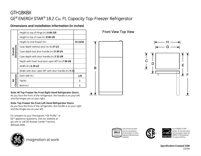 Image de la première page du manuel de l'appareil GTH18KBXBB