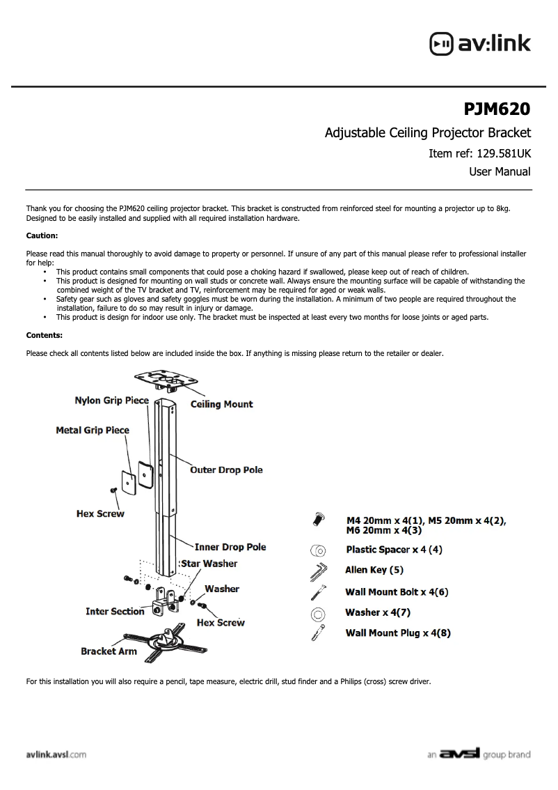Page 1 de la notice Manuel utilisateur AV:link PJM620