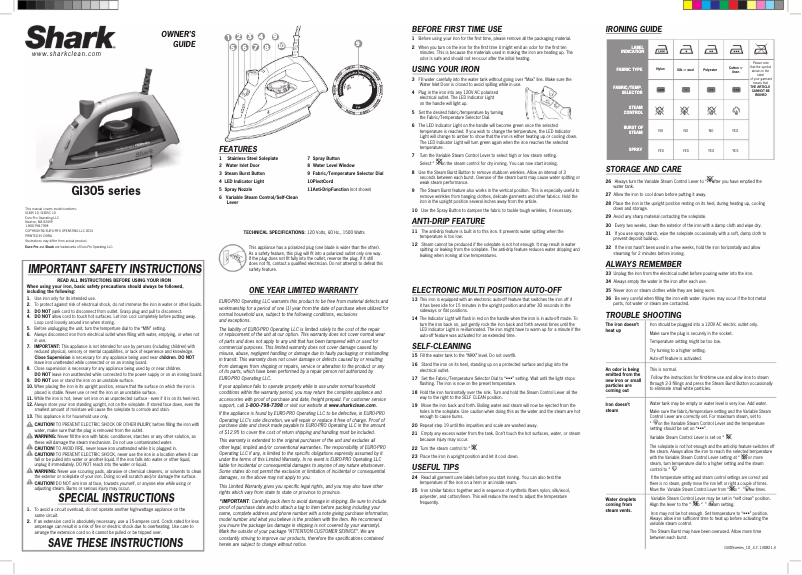 Página 1 del manual Manual de usuario Shark Lightweight Professional Steam Iron