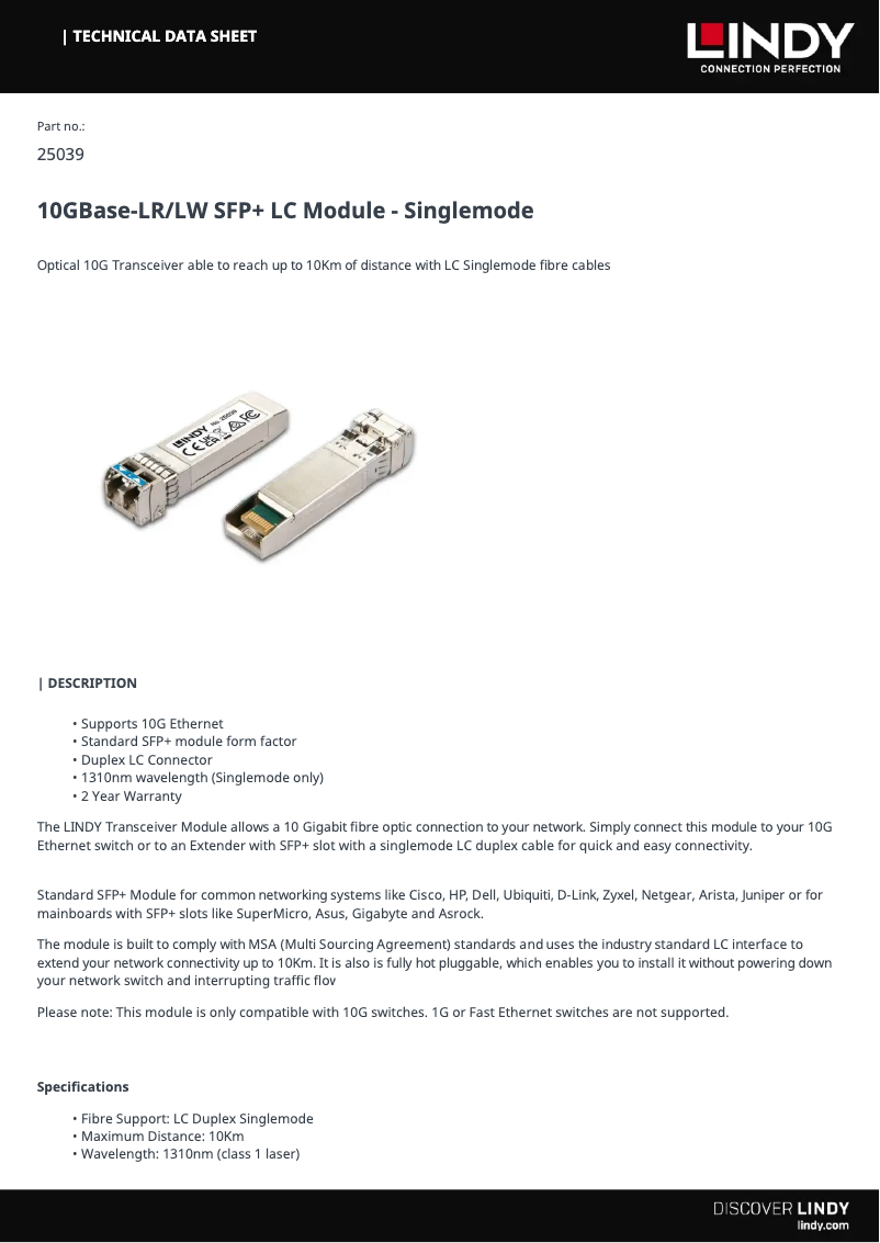 Page 1 de la notice Manuel utilisateur Lindy 25039