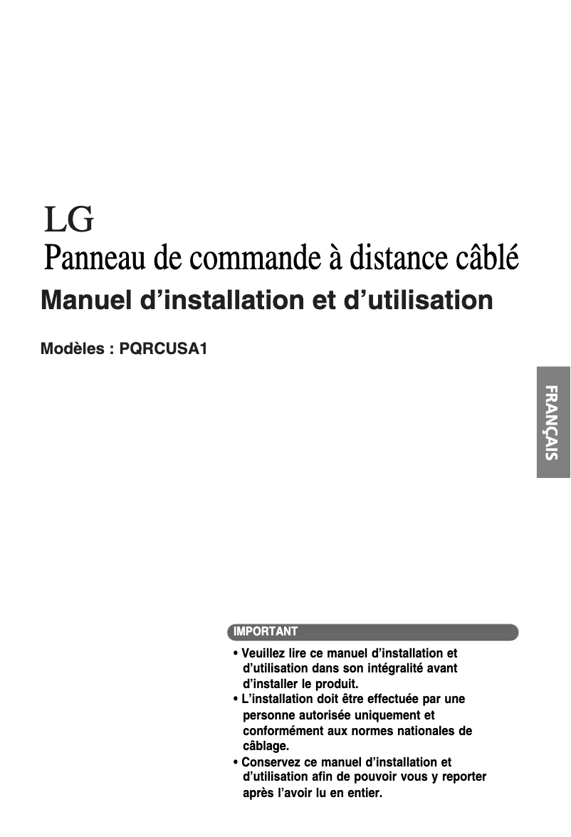 Page 1 de la notice Manuel utilisateur LG PQRCUSA1
