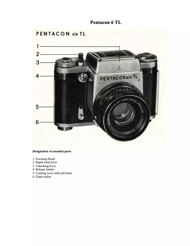 Page n°1 - Manuel utilisateur Pentacon Six TL