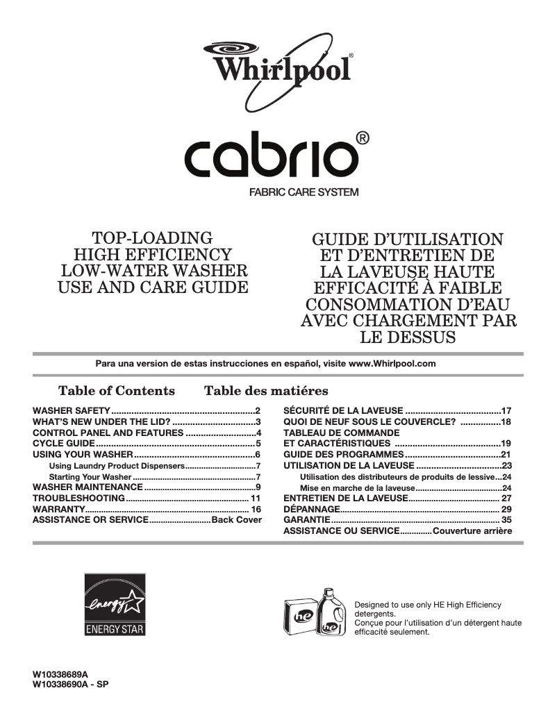 Image de la première page du manuel de l'appareil Wtw5500xl