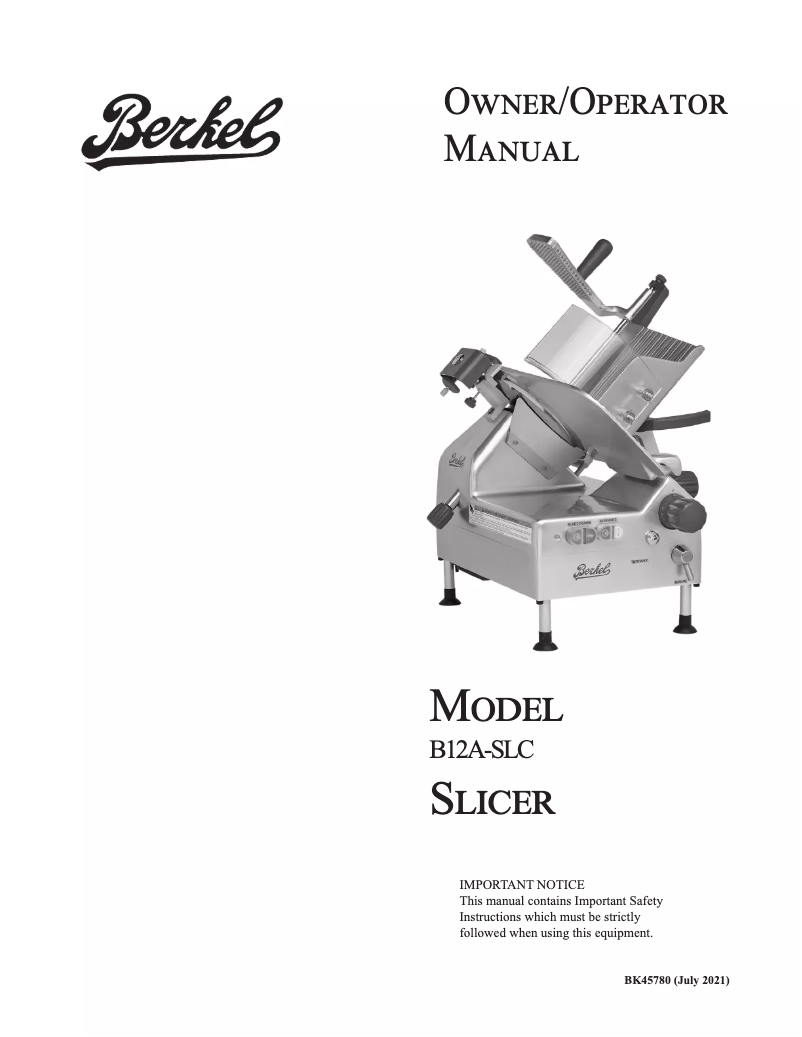 Page n°1 - Manuel utilisateur Berkel B12A-SLC