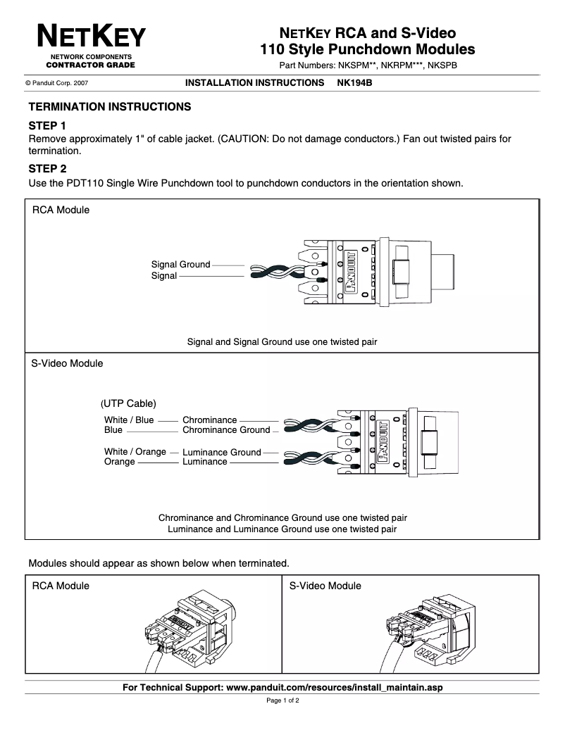 Page 1 de la notice Manuel utilisateur Panduit NKSPMIW