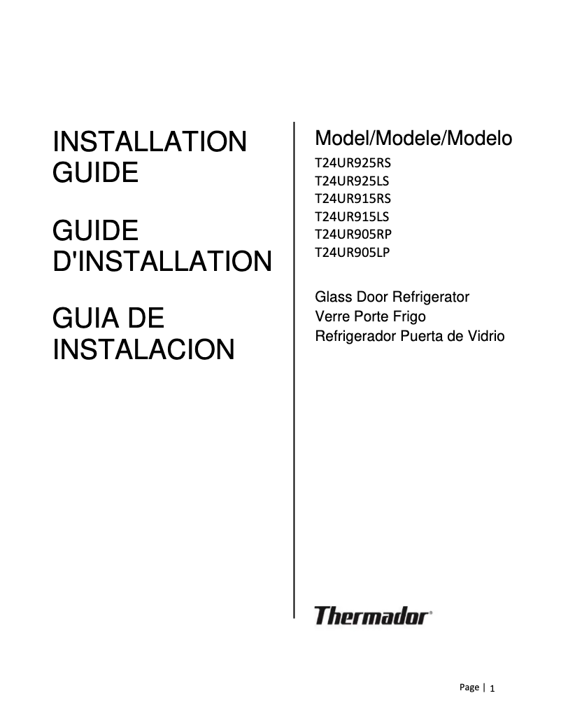 Page 1 de la notice Guide d'installation Thermador T24UR925LS