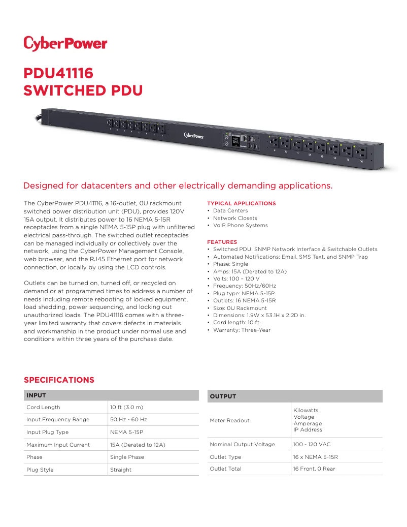 Page n°1 - Fiche technique CyberPower PDU41116