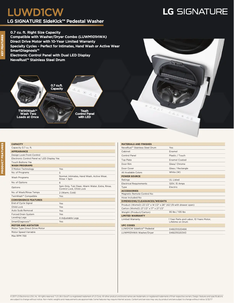 Página 1 del manual Ficha técnica LG LUWM101HWA-KIT