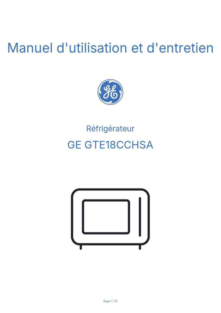 Image de la première page du manuel de l'appareil GTE18CCHSA