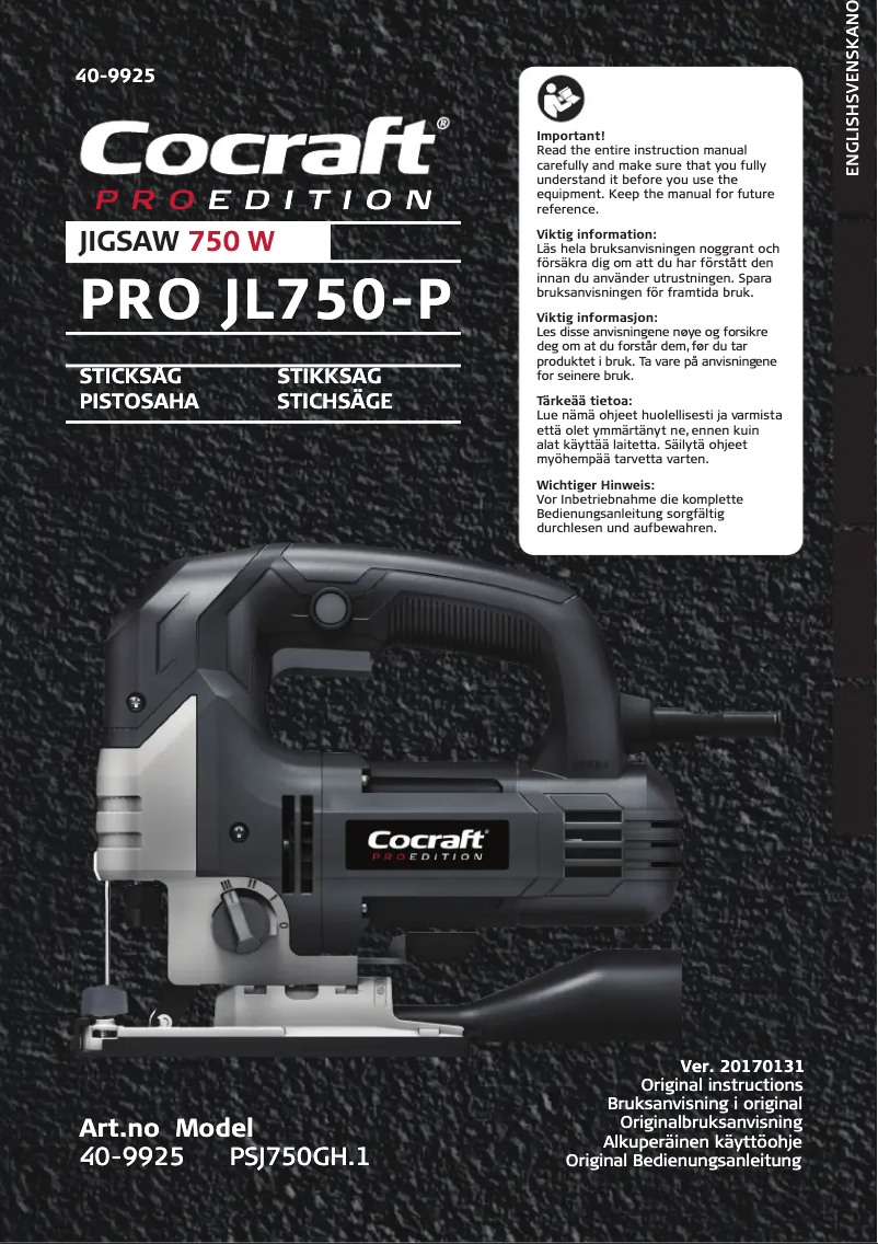 Image de la première page du manuel de l'appareil PRO Edition JL750-P