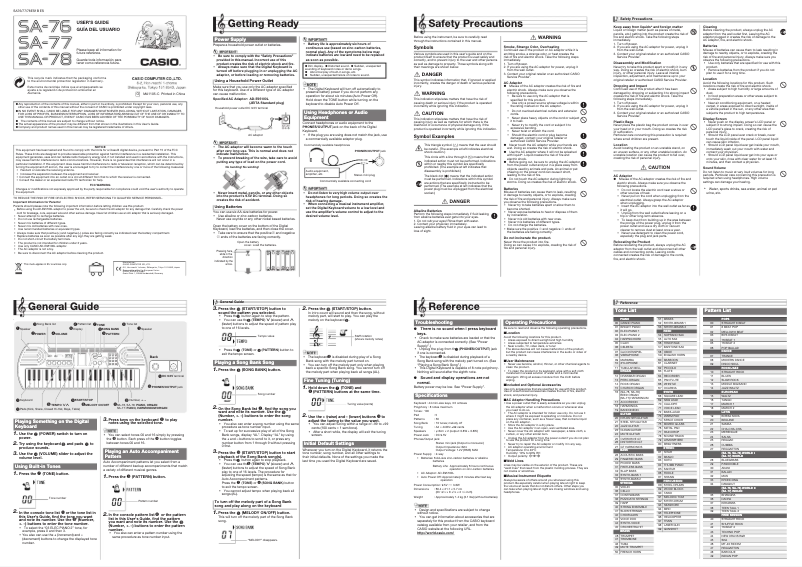 Page 1 de la notice Manuel utilisateur Casio SA-78