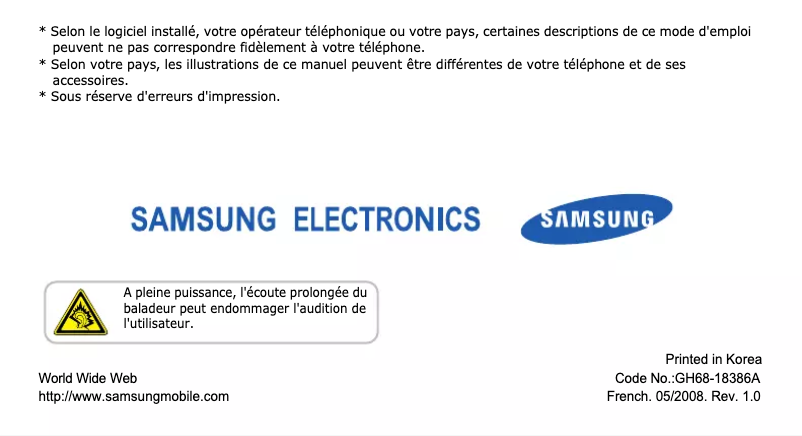 Page 1 de la notice Manuel utilisateur Samsung SGH-L770