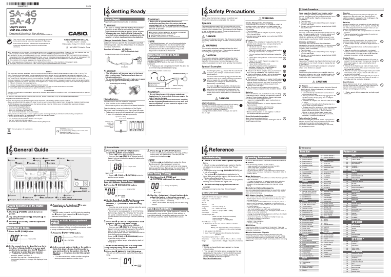 Page 1 de la notice Manuel utilisateur Casio SA-46