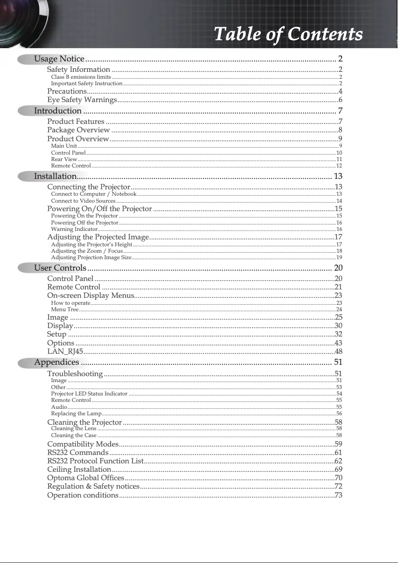 Page 1 de la notice Manuel utilisateur Optoma TX779
