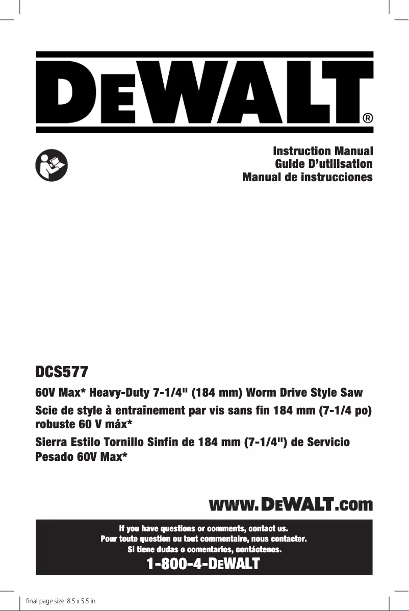 Page 1 de la notice Manuel utilisateur DeWalt DCS577