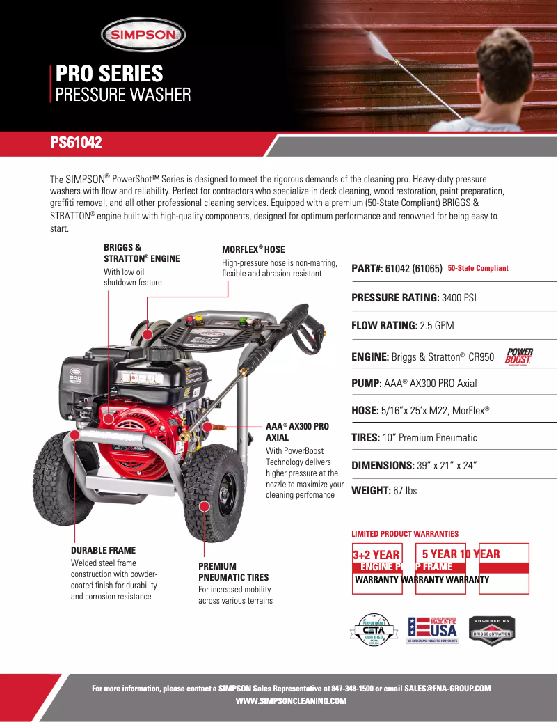 Page 1 de la notice Fiche technique Simpson PowerShot PS-61042-S