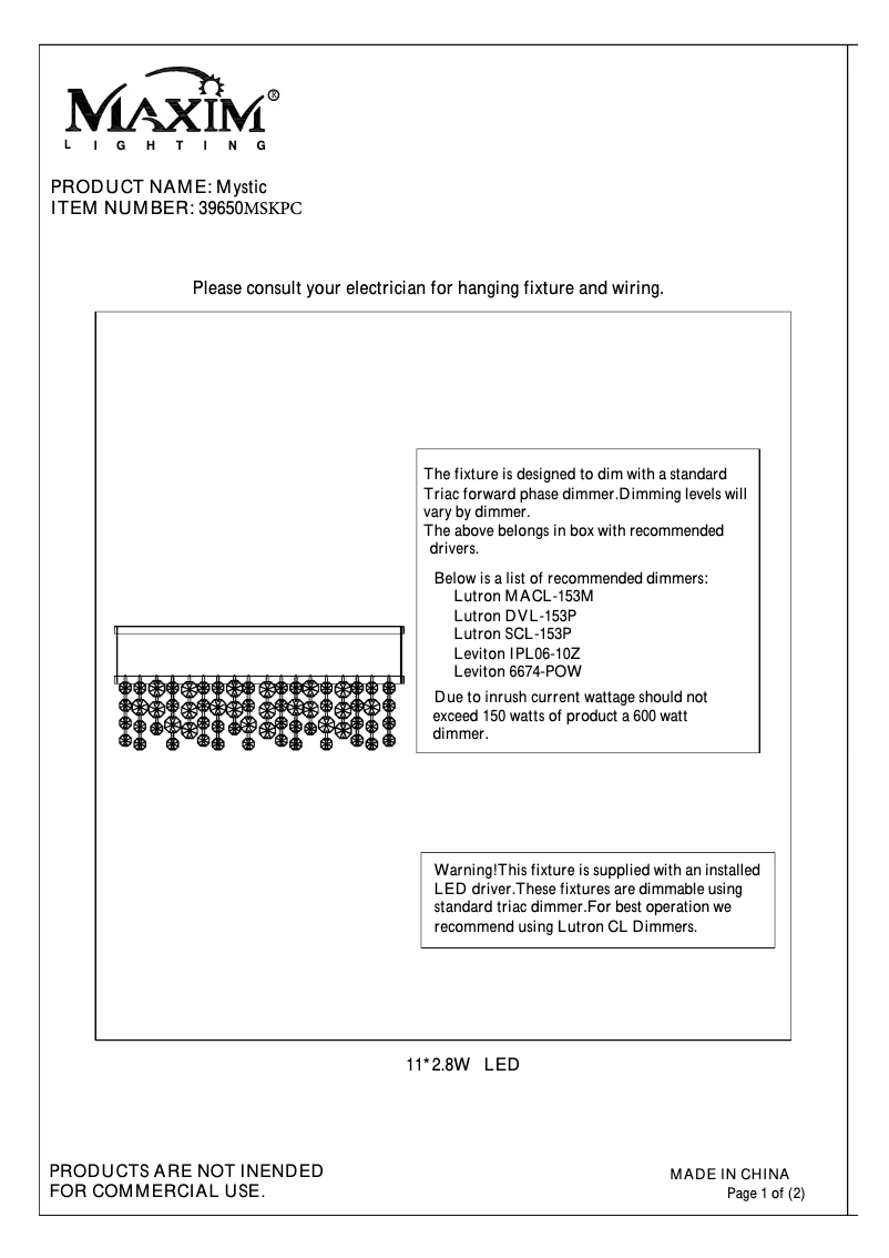 Page 1 de la notice Manuel utilisateur Maxim Mystic 39650MSKPC