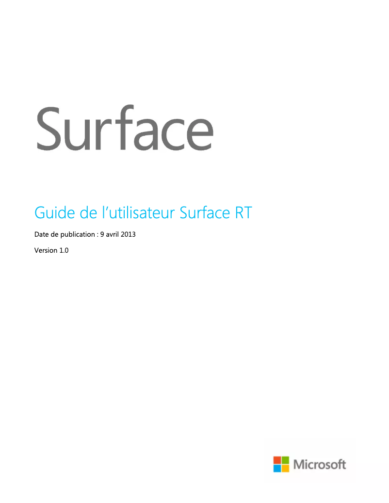 Page 1 de la notice Manuel utilisateur Microsoft Surface RT